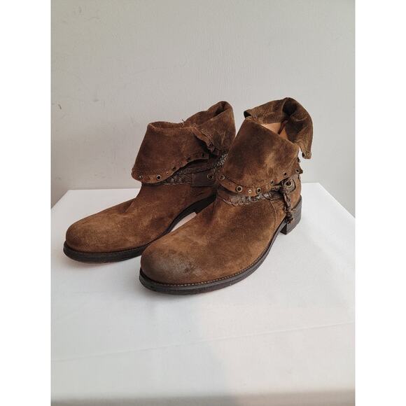 TRASK Suede Ankle Boots Women's Boho Distressed Cuffed Sz 10M Rustic Brown - Picture 8 of 14